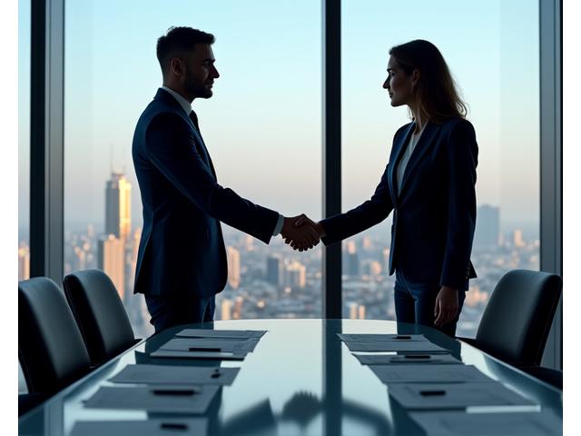 Biznesmeni podpisujący dokumenty, symbol finalizacji transakcji M&A